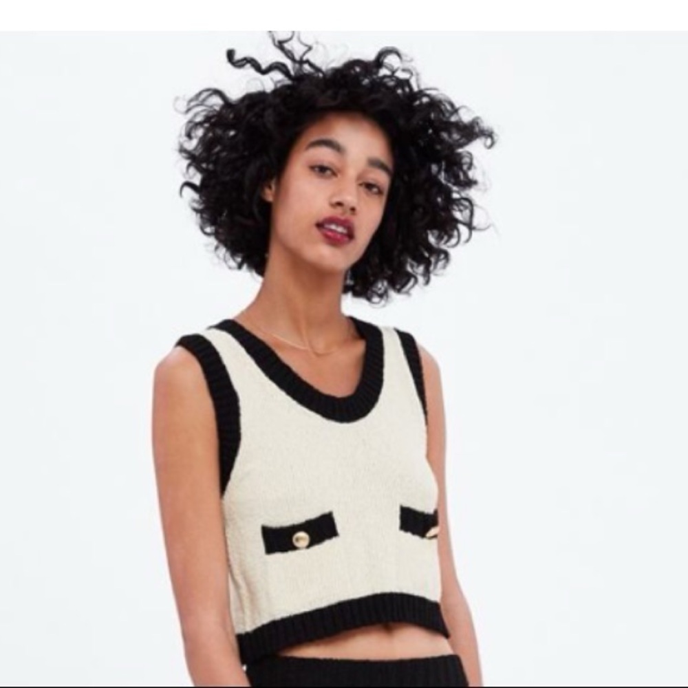 Zara Black and Cream Knit Vest